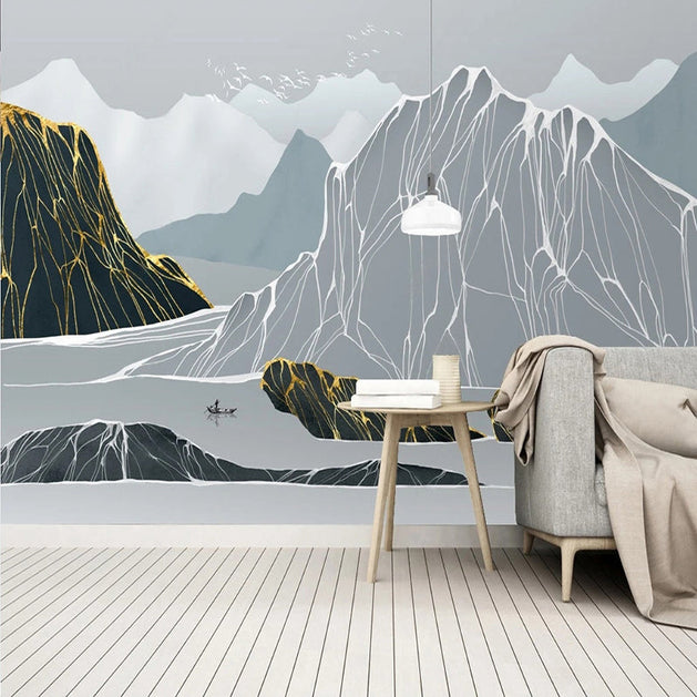 Sketchy Mountain Passage Wallpaper - Transform Your Space-GraffitiWallArt