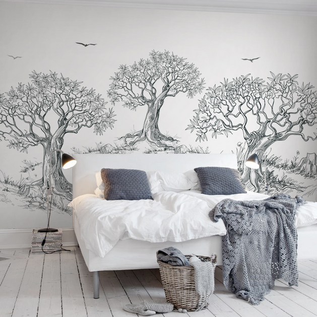 Sketchy Trees Wallpaper Murals - Transform Your Space-GraffitiWallArt