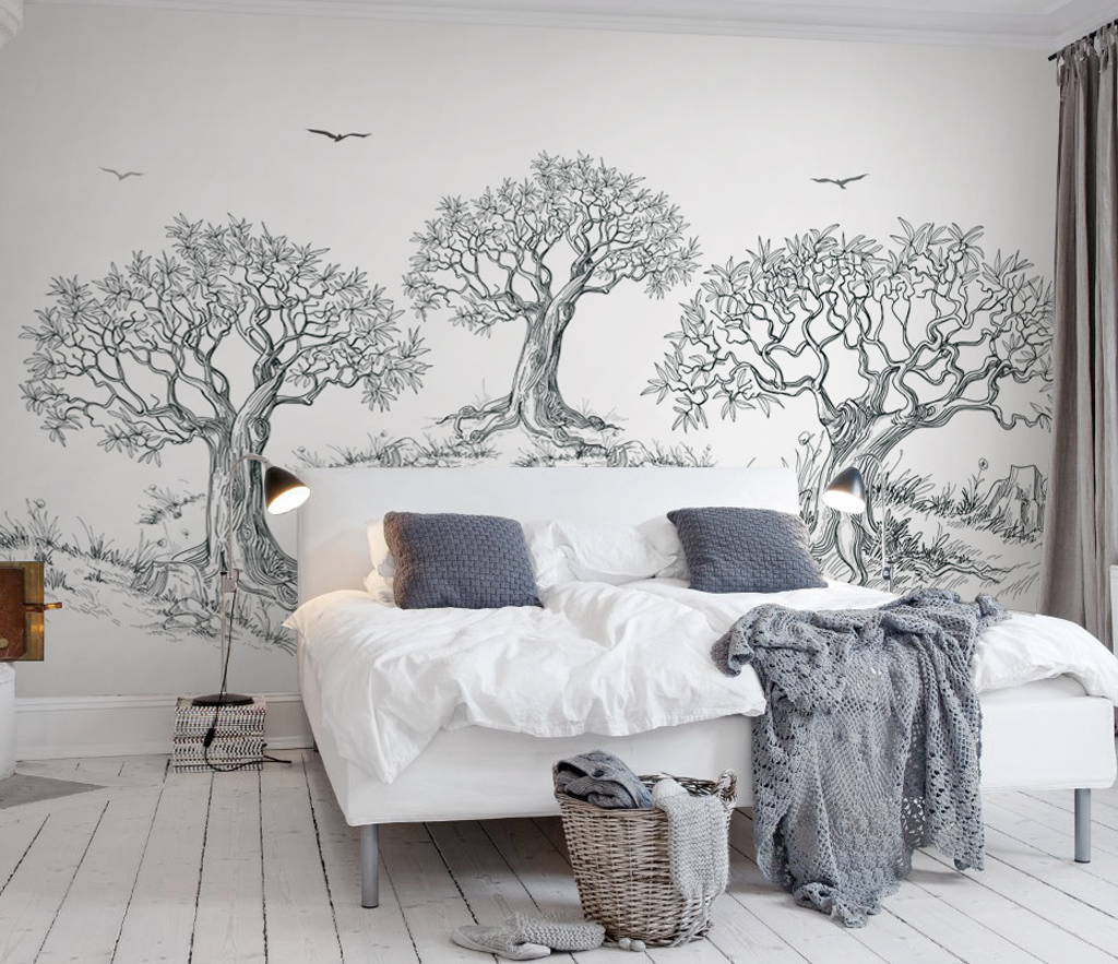 Sketchy Trees Wallpaper Murals - Transform Your Space-GraffitiWallArt