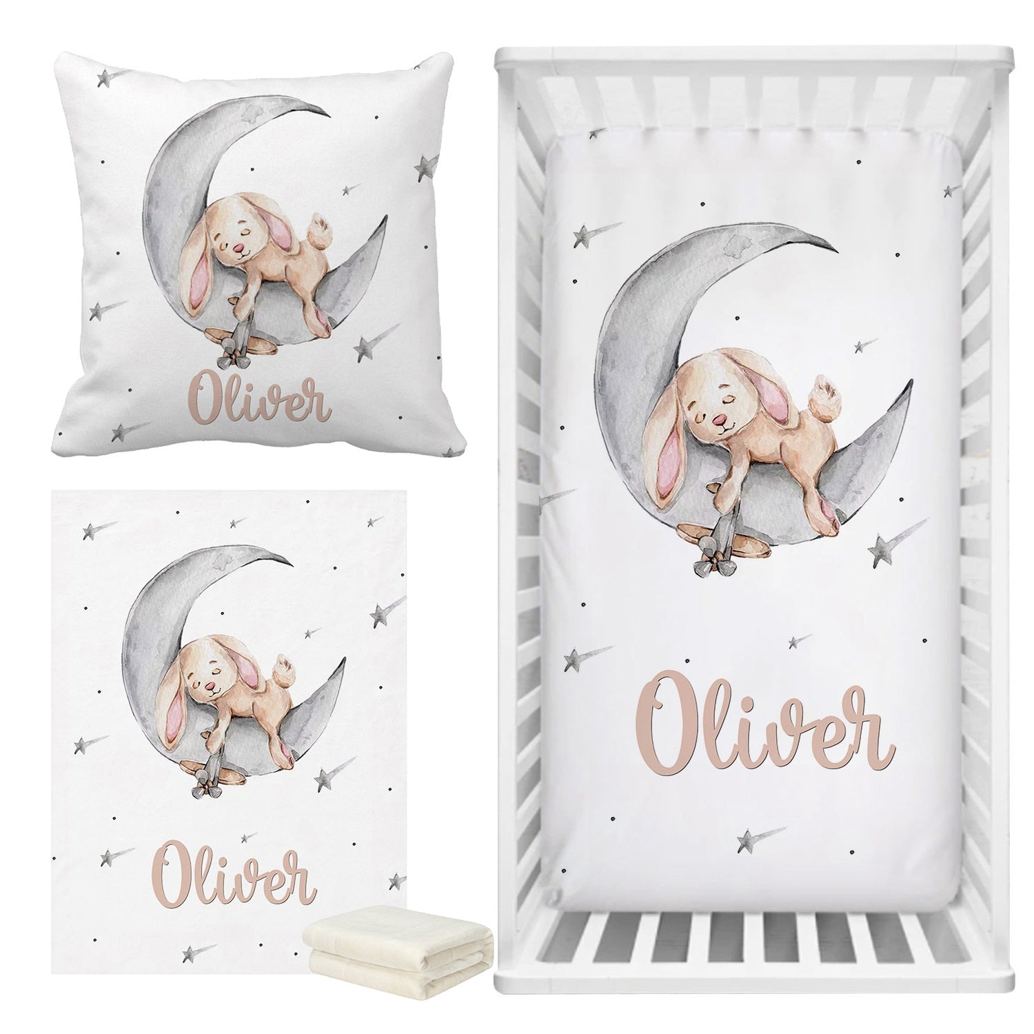 Sleeping Bunny Baby Name Cot Bedding Set | Baby Shower Gift Bedding Set-GraffitiWallArt