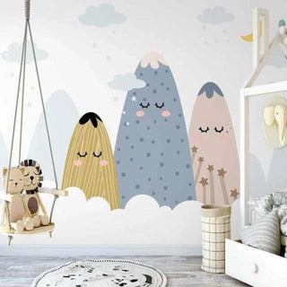 Sleepy Mountains and Moon Wall Mural for Baby Room-GraffitiWallArt