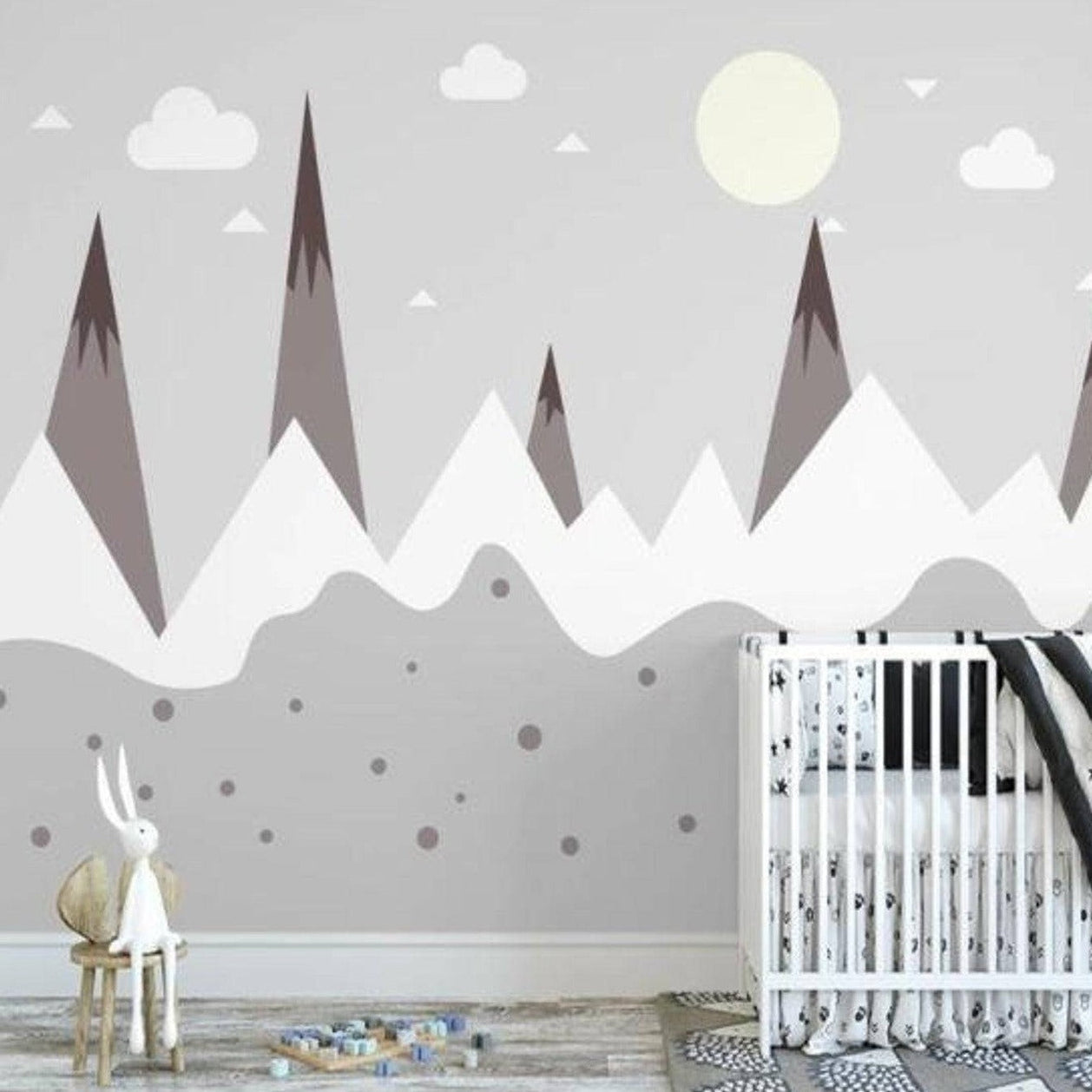 Snowy Peaks Serenity Baby Room Wallpaper-GraffitiWallArt