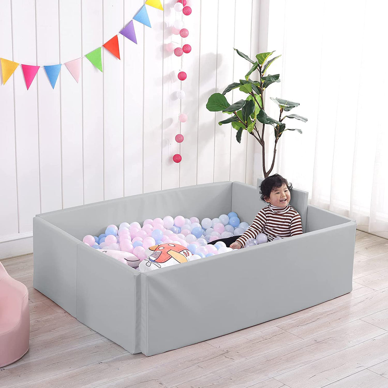 Soft Foam Foldable Grey Ball Pit Crawling Fence Children's Playground-GraffitiWallArt