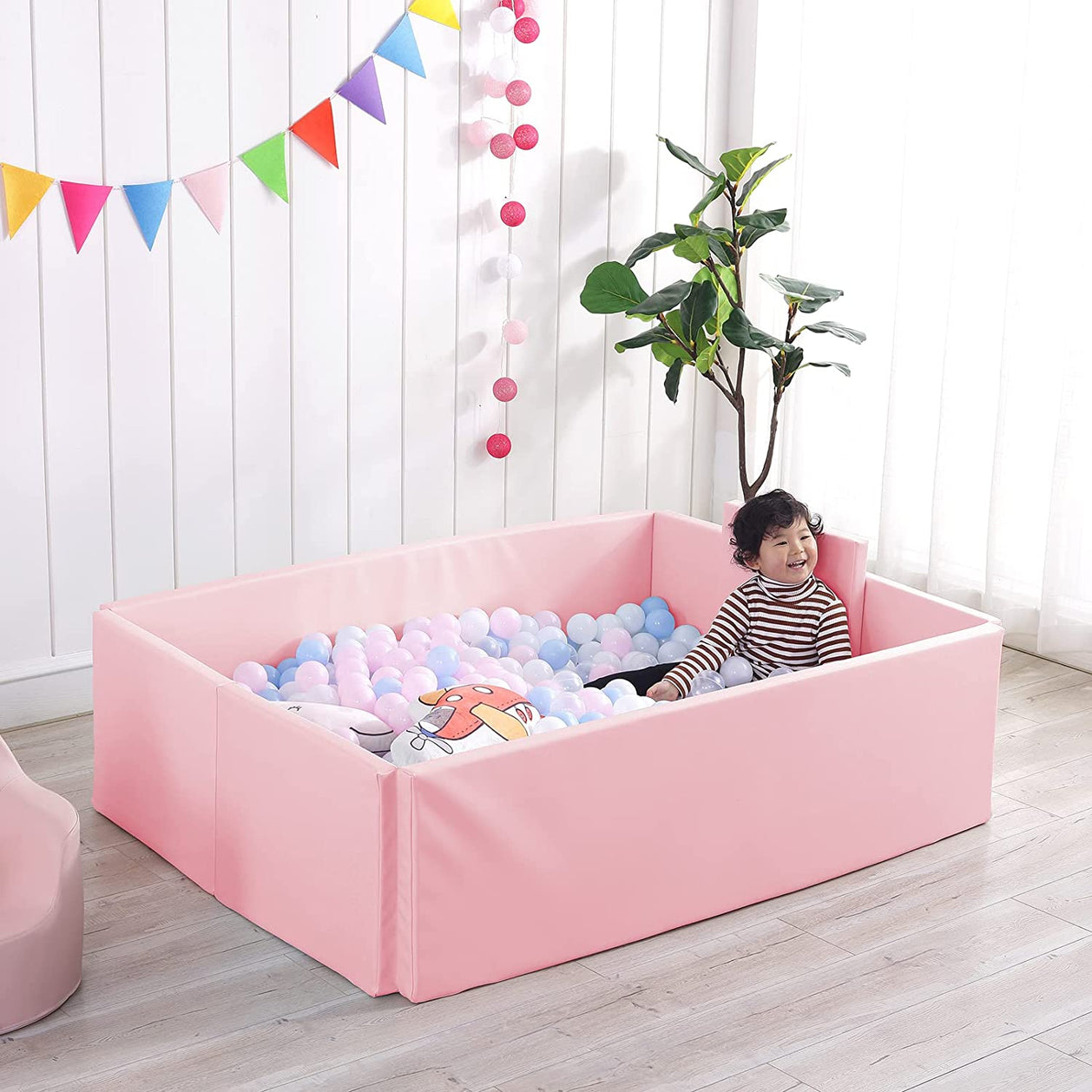 Soft Foam Foldable Pink Ball Pit Crawling Fence Children's Playground-GraffitiWallArt