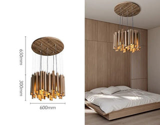 Solid Oak Wood Bars Hanging Chandelier-GraffitiWallArt