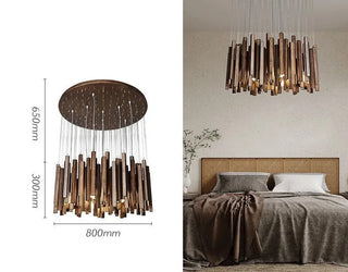 Solid Oak Wood Bars Hanging Chandelier-GraffitiWallArt