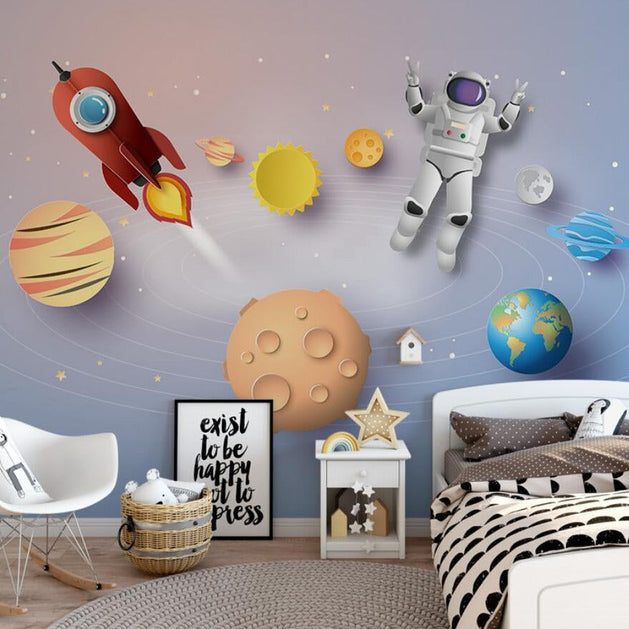 Space Adventure Astronaut Kids Room Wallpaper-GraffitiWallArt