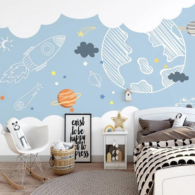Space Adventure Sketch Nursery Wallpaper-GraffitiWallArt