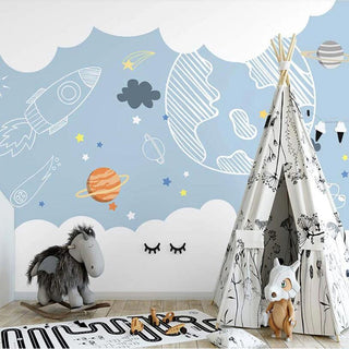 Space Adventure Sketch Nursery Wallpaper-GraffitiWallArt