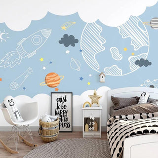 Space Adventure Sketch Nursery Wallpaper-GraffitiWallArt