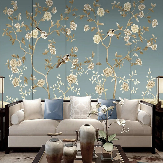 Sparrow Floral Wallpaper - Stunning Designs for Any Space-GraffitiWallArt