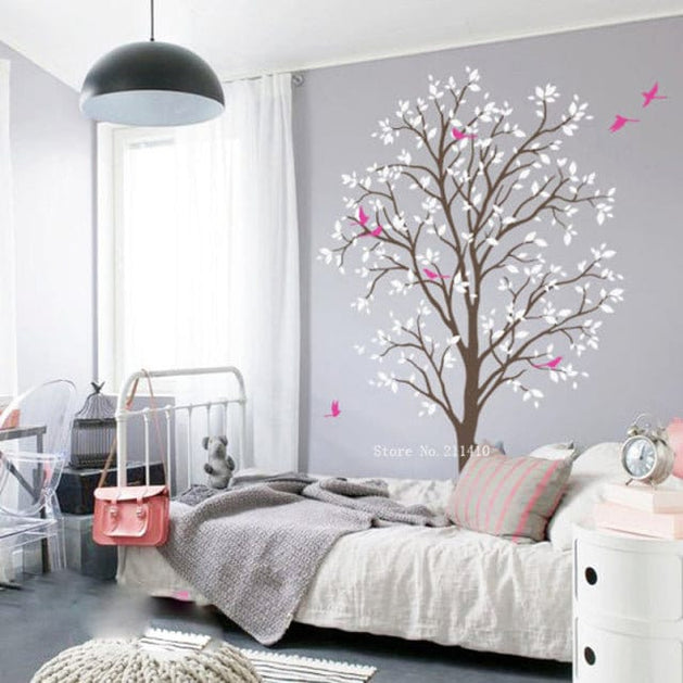 Spring Tree Wall Decal | Tree With Birds Wall Sticker-GraffitiWallArt