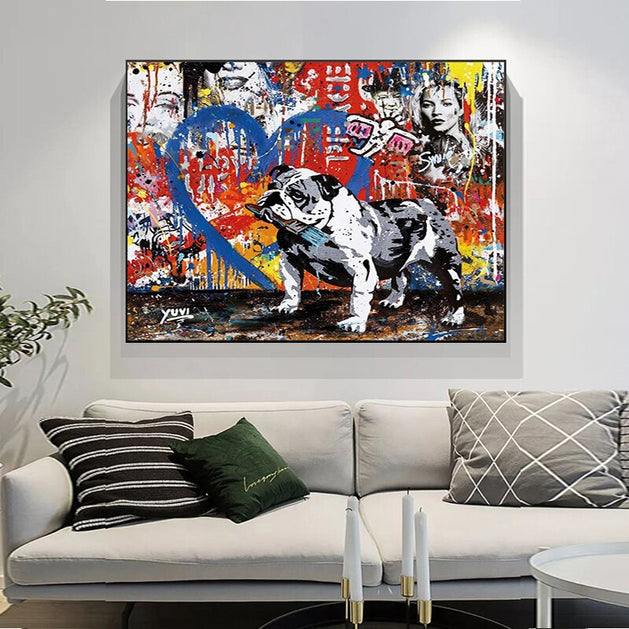 Street Graffiti Art Dog Canvas Wall Art-GraffitiWallArt