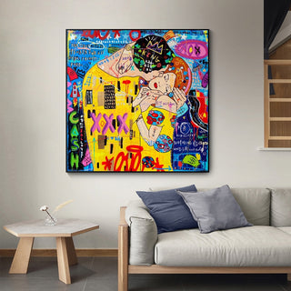 Street Graffiti The Kiss Art Reproduction Canvas Print-GraffitiWallArt