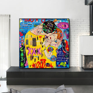 Street Graffiti The Kiss Art Reproduction Canvas Print-GraffitiWallArt