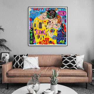 Street Graffiti The Kiss Art Reproduction Canvas Print-GraffitiWallArt