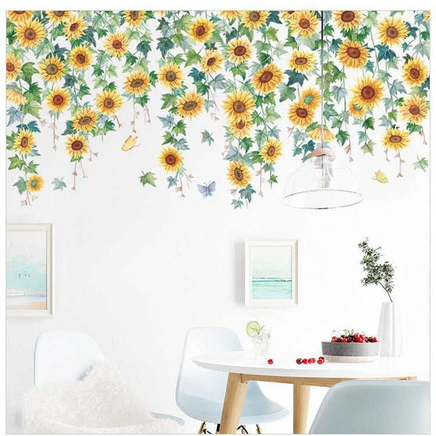 Sunflower and Butterfly Wall Decal – Stunning Home Decor-GraffitiWallArt