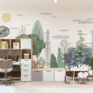 Sunlit Forest Serenity Wallpaper - Transform Your Space-GraffitiWallArt