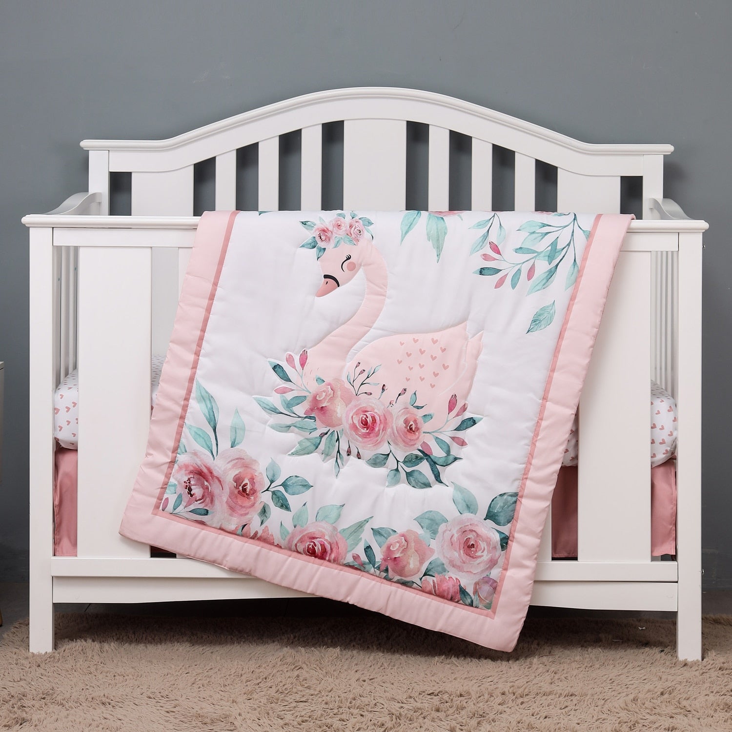 Swan Cot Bedding Set - Girls Baby Cot Accessories-GraffitiWallArt