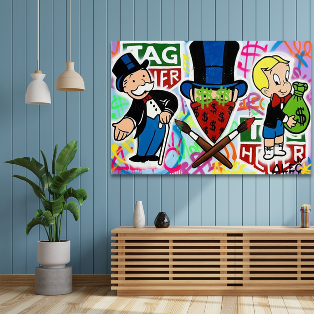 TAG Heuer Money Bags: Mr Monopoly and Richie Wall Art-GraffitiWallArt
