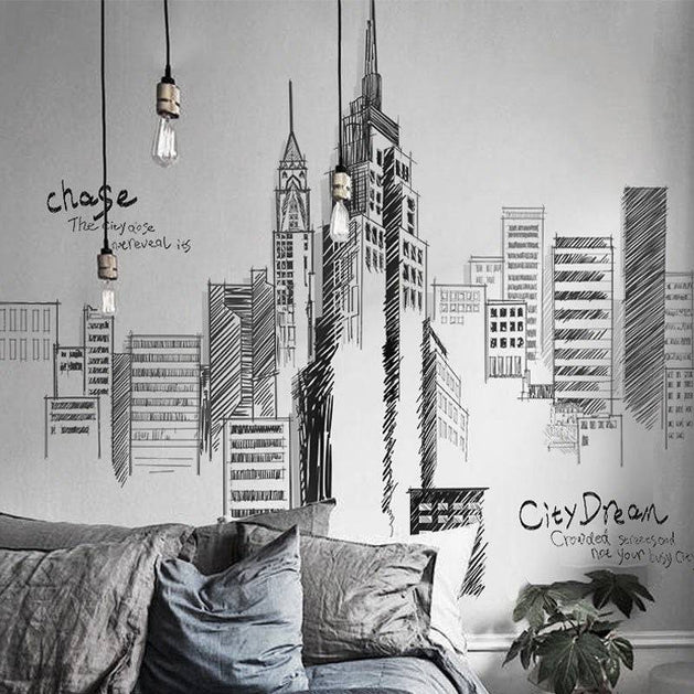 Tall City Buildings Wall Stickers - Living Room Decal-GraffitiWallArt