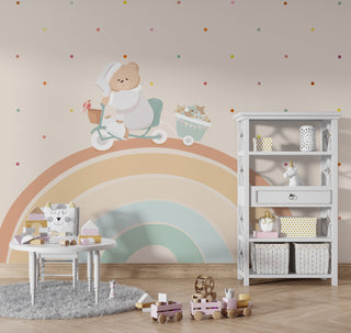 Teddy on Bike: Baby Nursery Wallpaper Mural-GraffitiWallArt