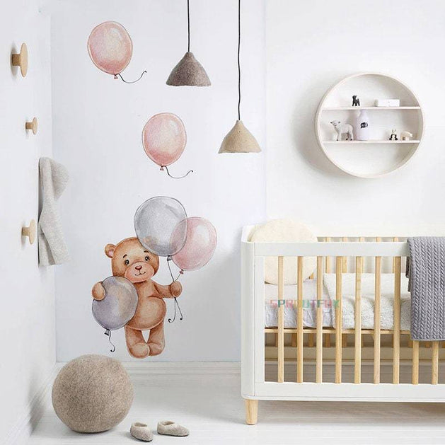 Teddy with Balloons Wall Decal – Playful Decor-GraffitiWallArt