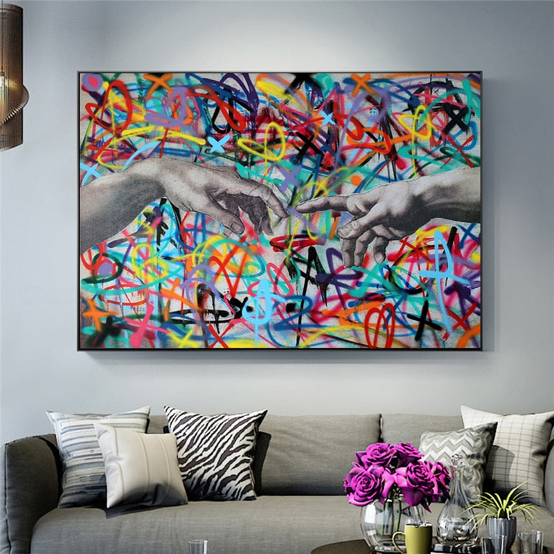 The Wall Hand To Hand Canvas Wall Art-GraffitiWallArt