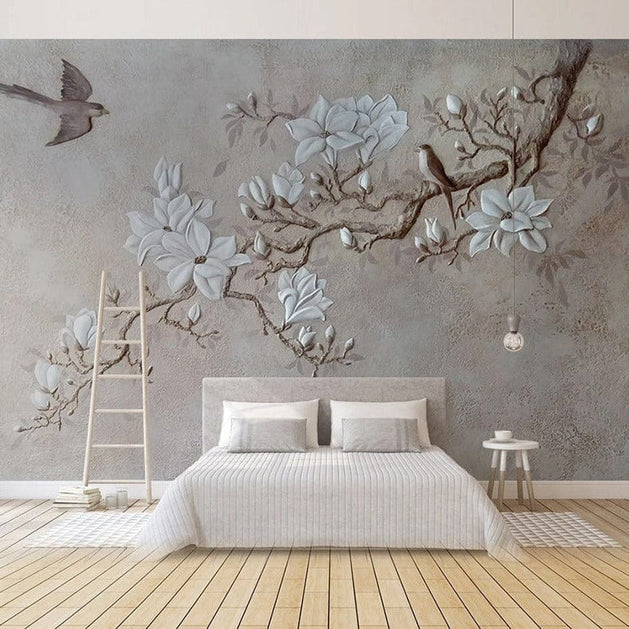 Tree Branch with White Flowers Wallpaper - Nature Prints-GraffitiWallArt