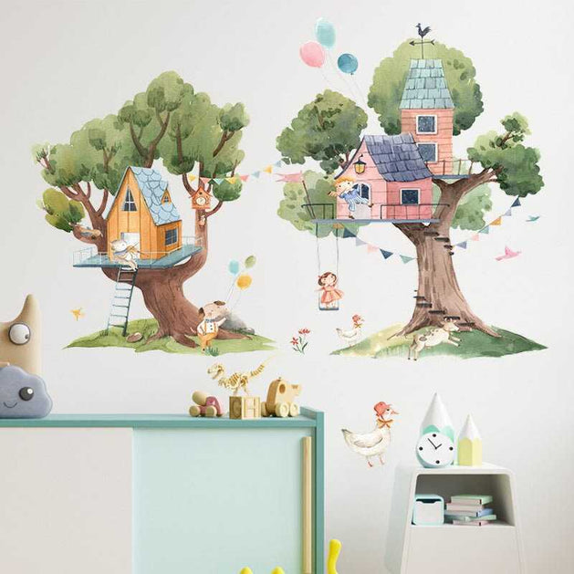 Tree House Animals Vinyl Wall Stickers - Kids Room Decor-GraffitiWallArt