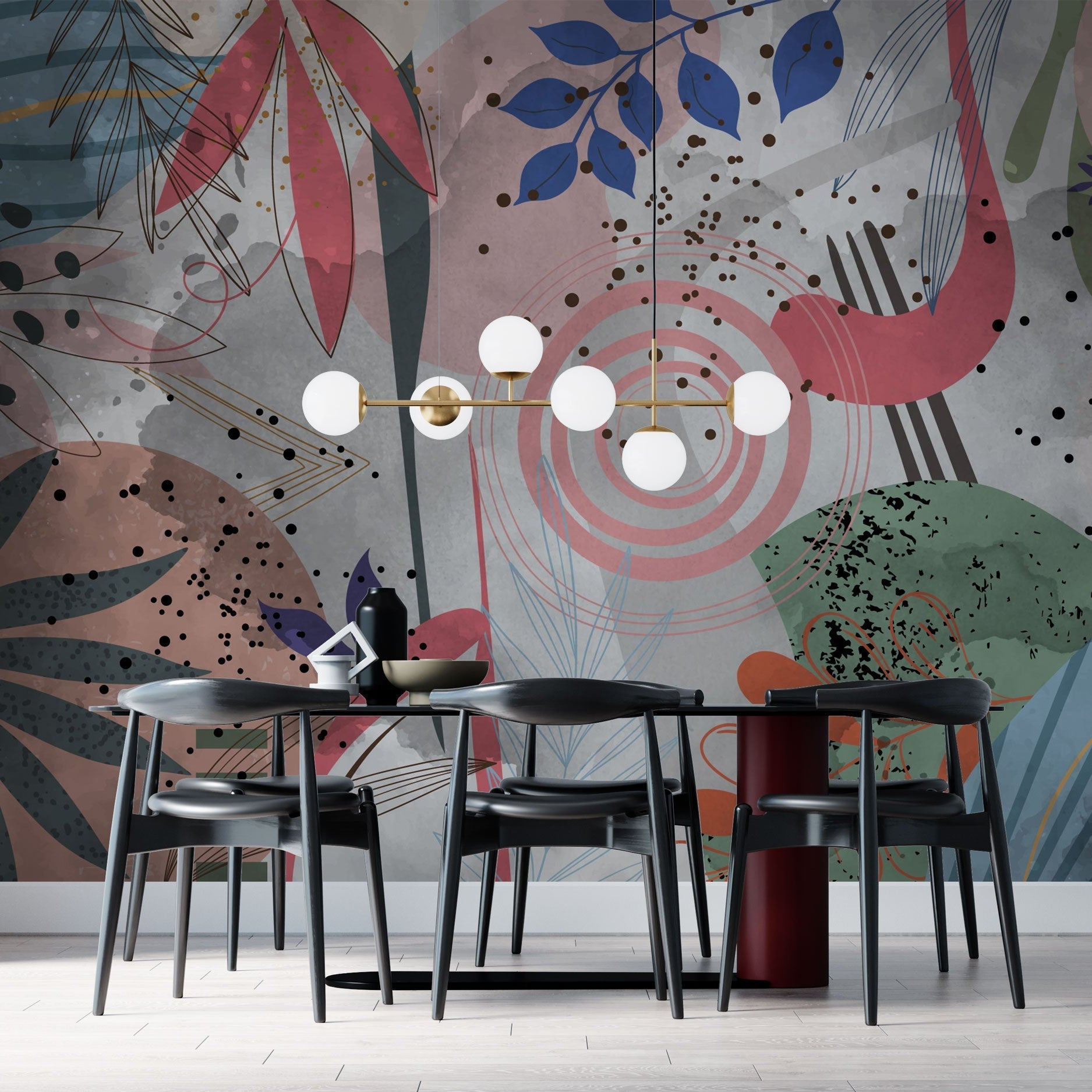 Tropical Abstract Theme Living Room Wallpaper Mural-GraffitiWallArt