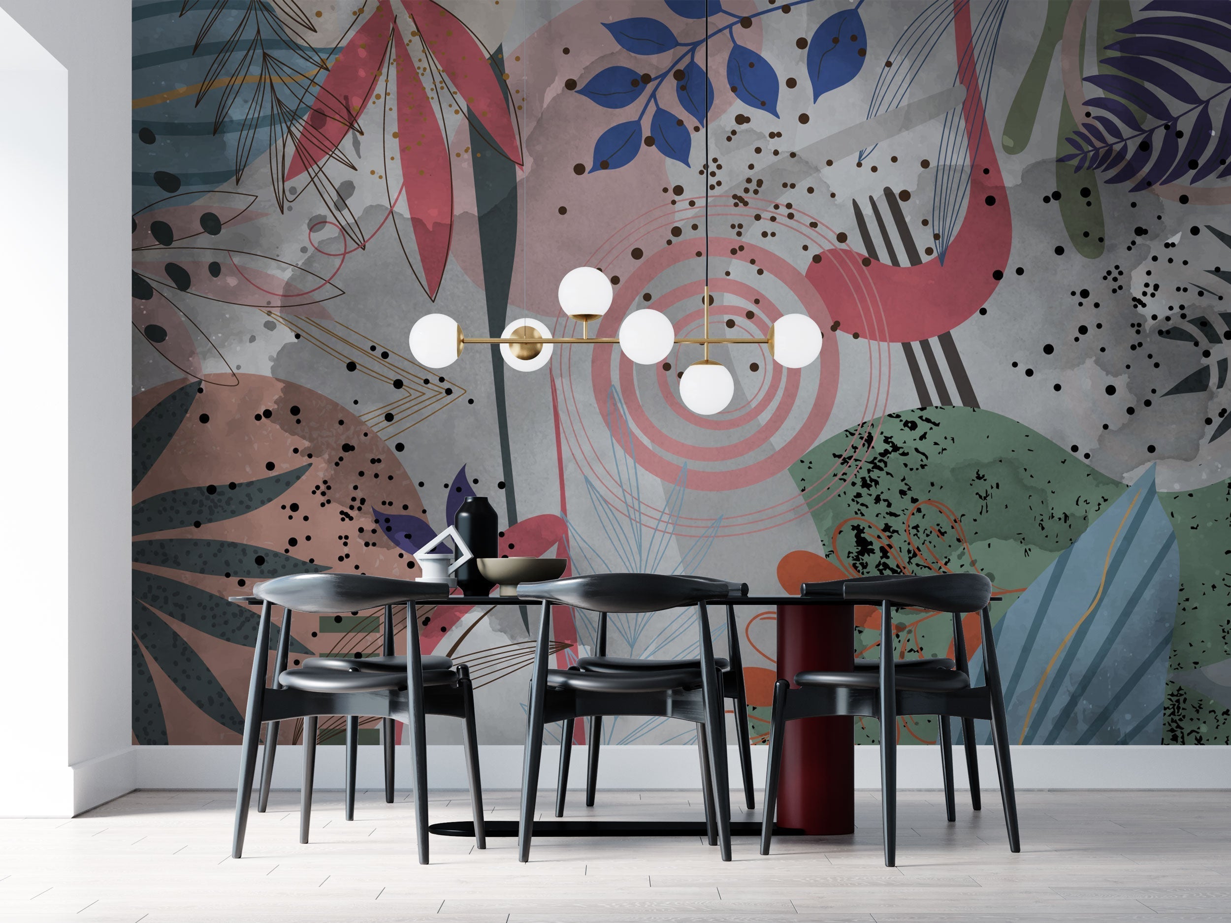Tropical Abstract Theme Living Room Wallpaper Mural-GraffitiWallArt