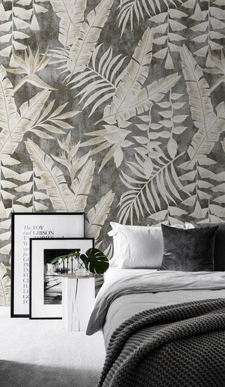 Tropical Grey Garden Wallpaper Mural-GraffitiWallArt