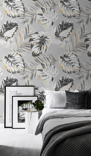 Tropical Leaves Bliss Wallpaper Mural-GraffitiWallArt