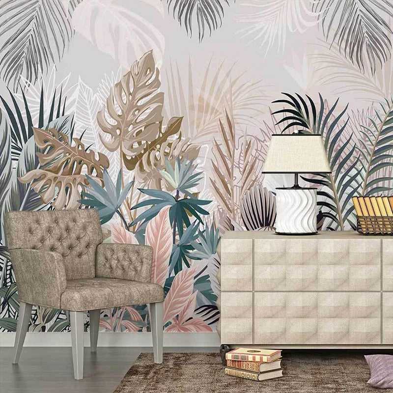 Tropical Plants Rainforest Leaves Wallpaper Mural-GraffitiWallArt