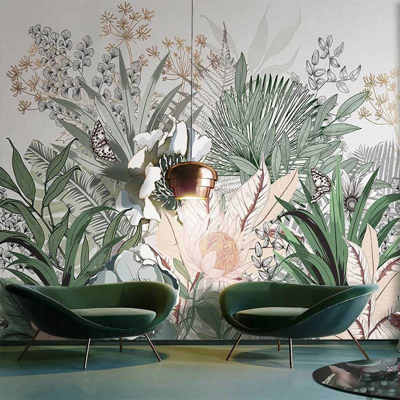 Tropical Plants Rainforest Palm Leaves Wallpaper Mural-GraffitiWallArt