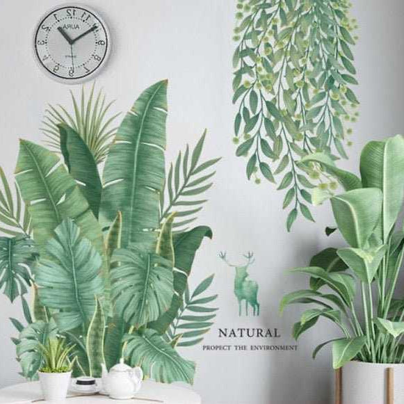 Tropical Plants Theme - Green Leaf Wall Decal-GraffitiWallArt