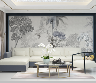 Tropical Sketch Theme: Tree Wallpaper Murals-GraffitiWallArt