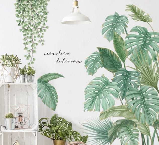 Tropical Theme Plants - Green Leaf Wall Decal-GraffitiWallArt