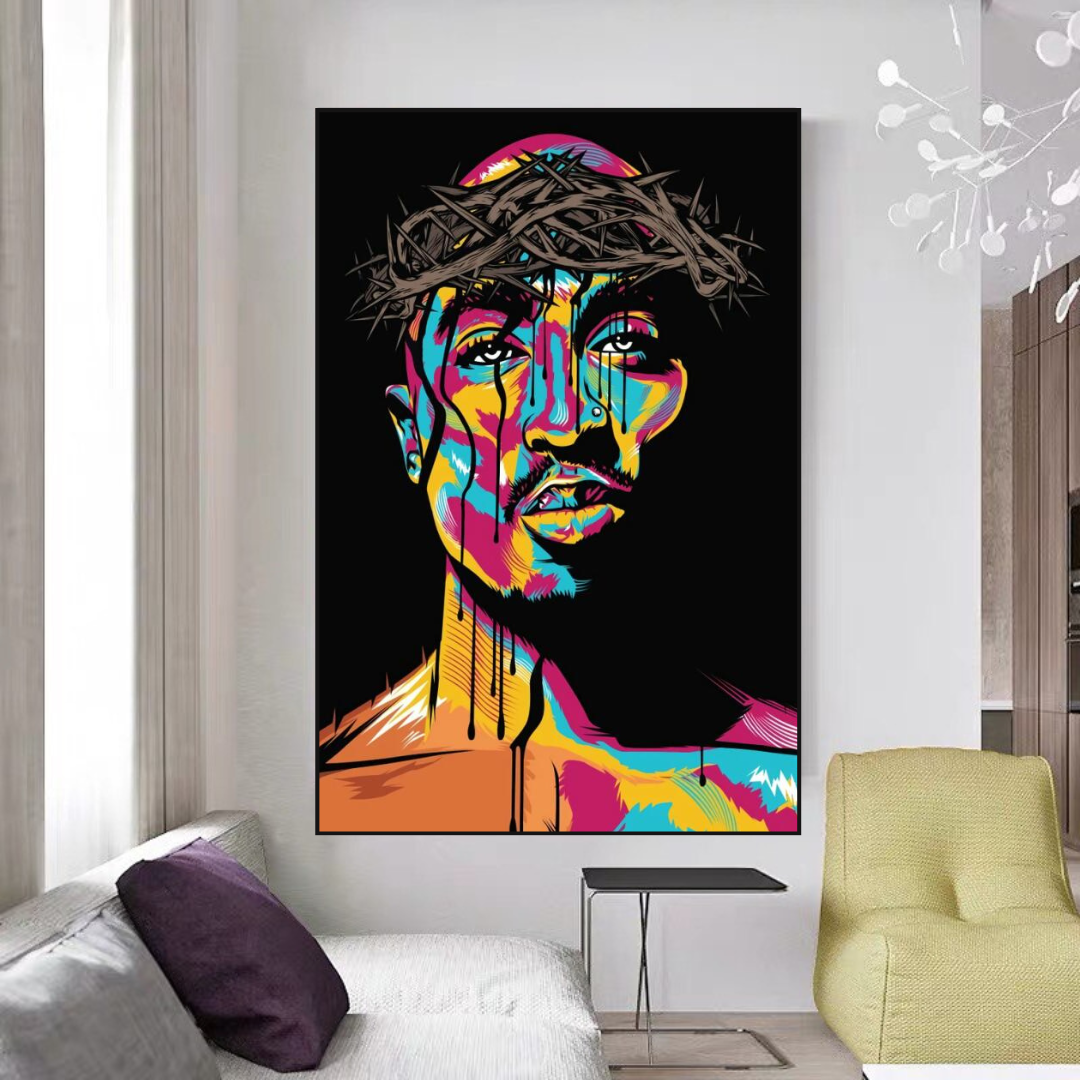 TuPac Singer Graffiti Colourful Canvas Wall Art-GraffitiWallArt