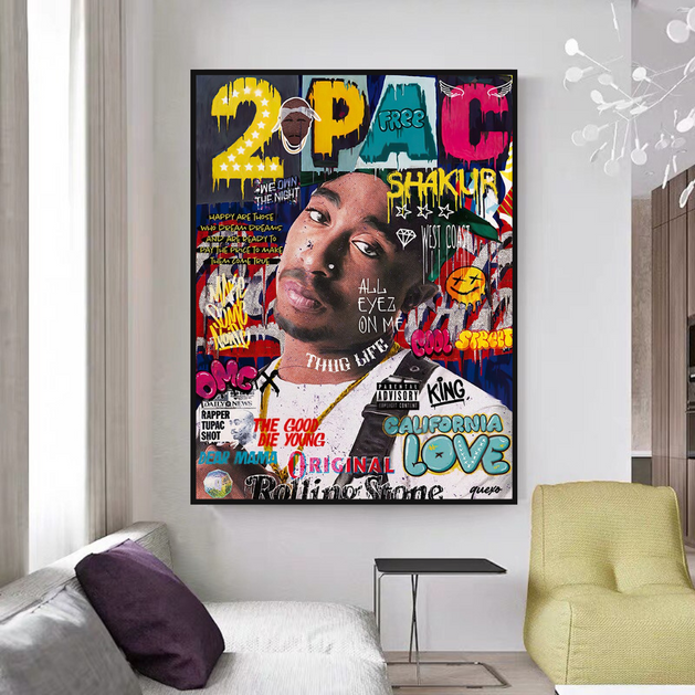 TuPac Singer Rapper Canvas Wall Art-GraffitiWallArt