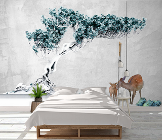 Turquoise 3D Tree Wallpaper Murals - Exquisite Wall Designs-GraffitiWallArt