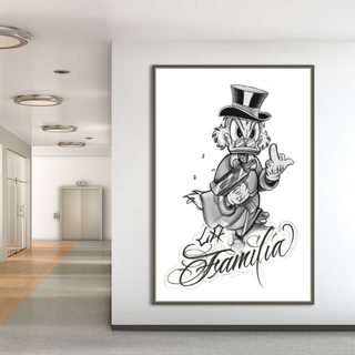 Uncle Scrooge McDuck Black & White Familia Canvas Wall Art-GraffitiWallArt