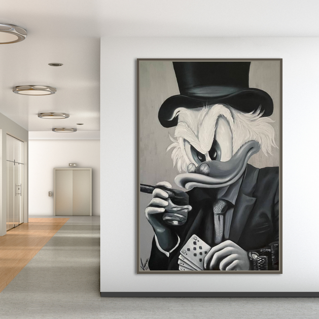 Uncle Scrooge McDuck Black & White Millionaires Canvas Wall Art-GraffitiWallArt