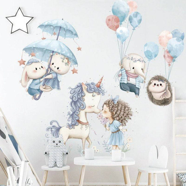 Unicorn Princess Wall Stickers - Balloon Animals for Room Decor-GraffitiWallArt