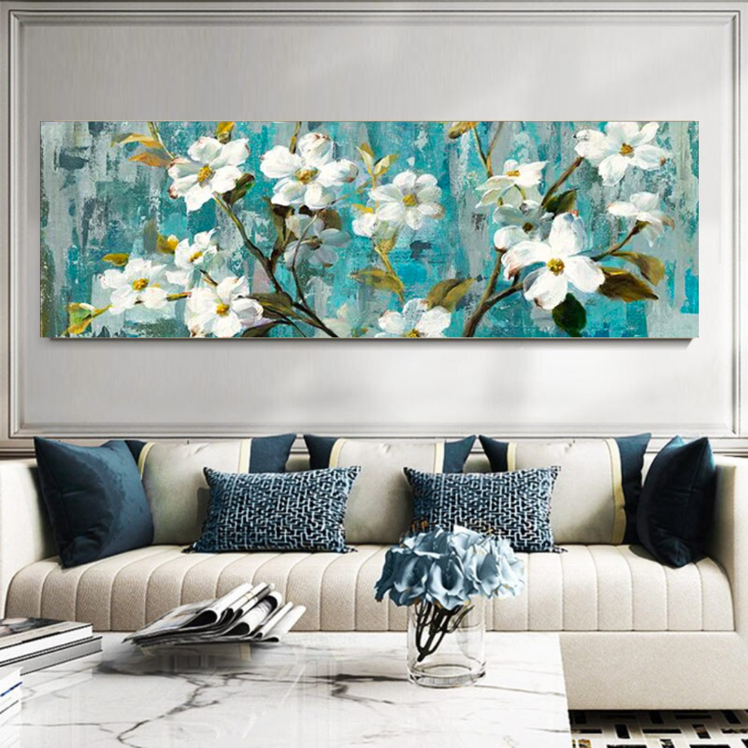 Van Gogh Impressionist White Flowers in Lawn Canvas Wall Art-GraffitiWallArt