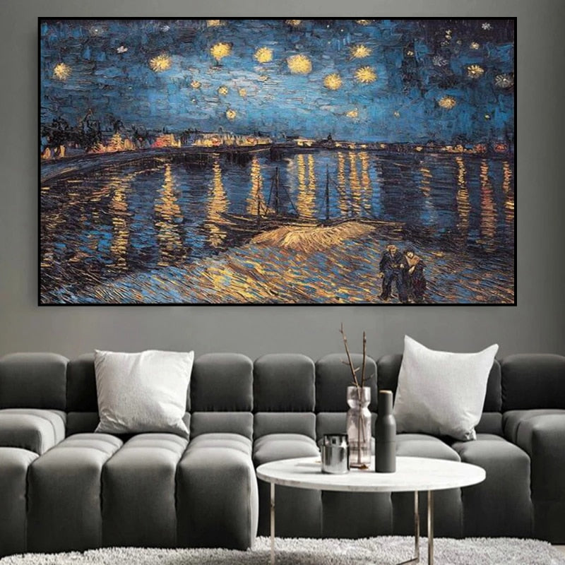 Van Gogh's Works Stars Night Sky Canvas Wall Art-GraffitiWallArt