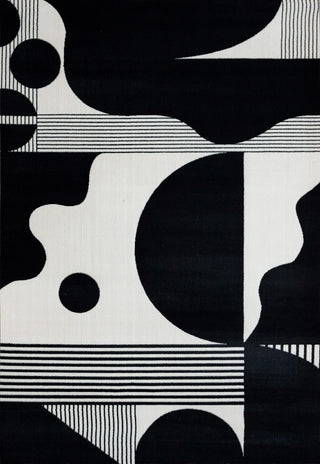 Abstract Black & White High Pile Tufted Rug