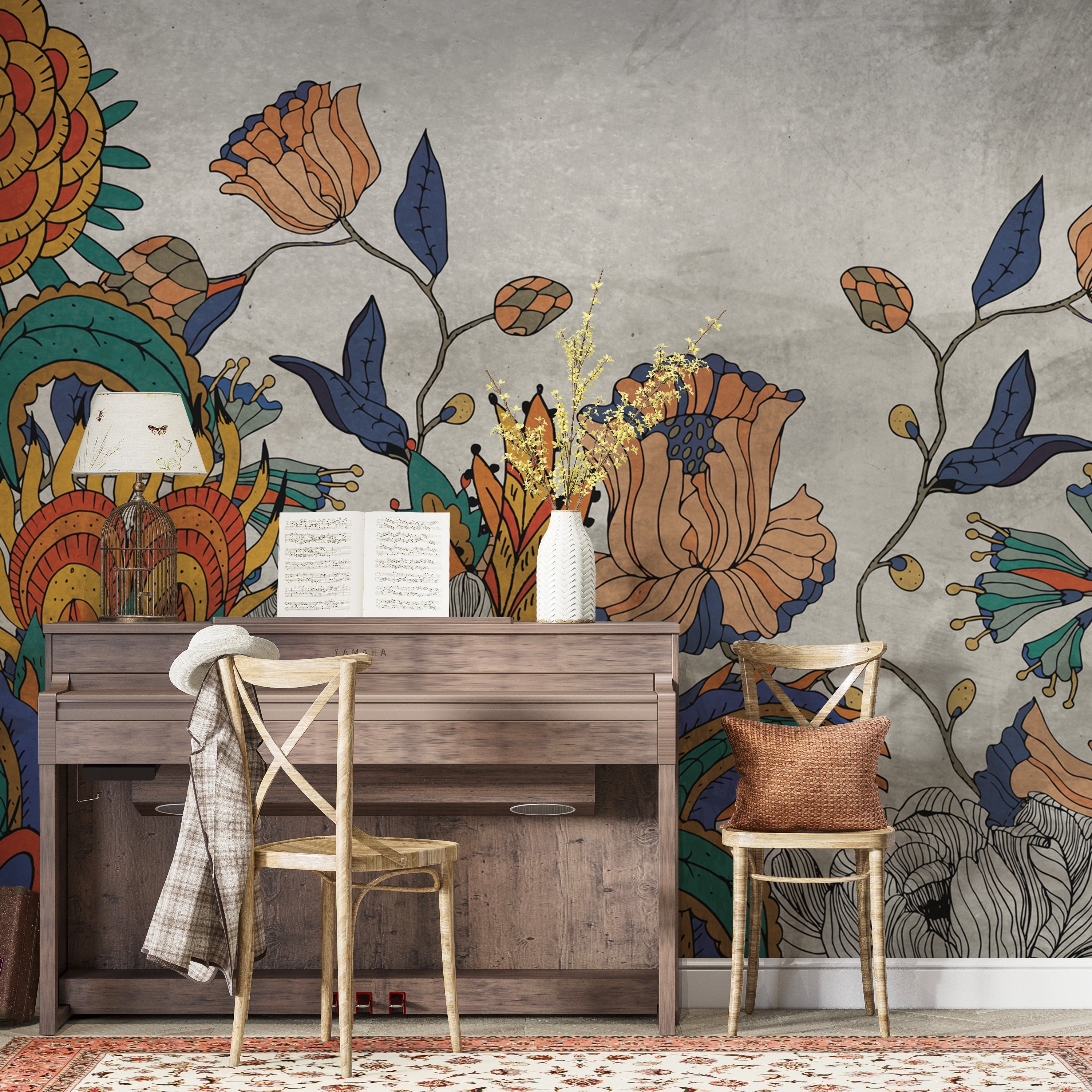 Vibrant Floral Wallpaper Mural - Transform Your Space-GraffitiWallArt