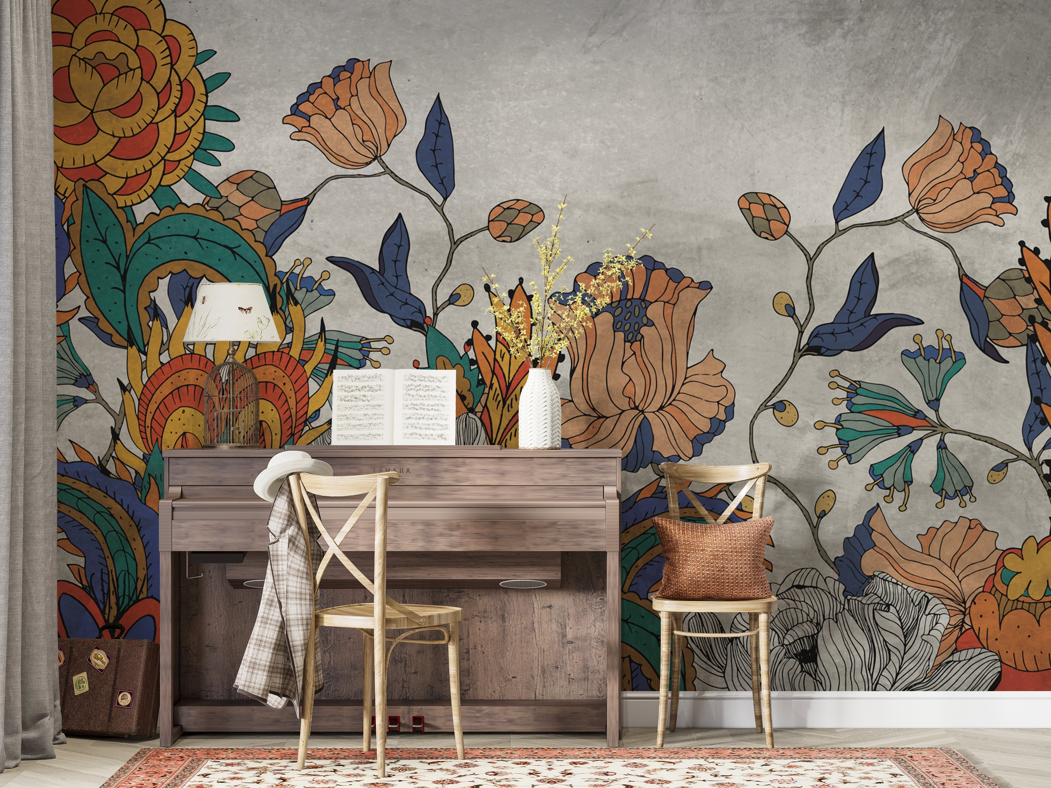 Vibrant Floral Wallpaper Mural - Transform Your Space-GraffitiWallArt